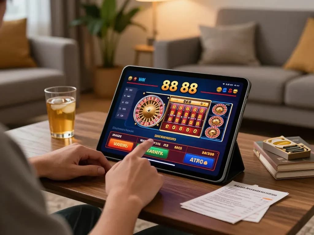Experience thrilling gameplay on the open 88 casino app in a cozy home setting.