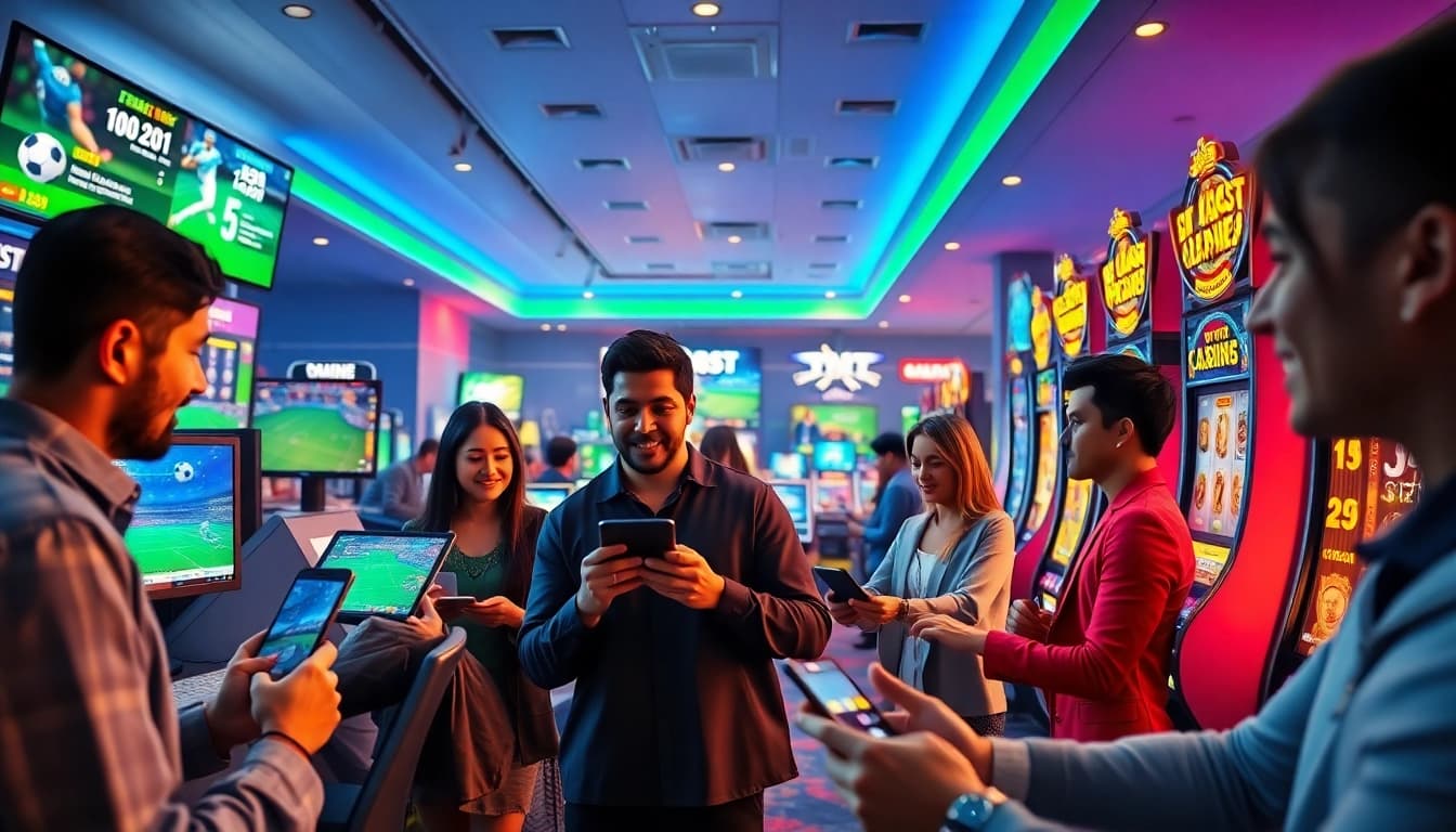 Engaging online betting scene showcasing diverse games on devices highlighting vin777.gb.net for safe gaming experiences.