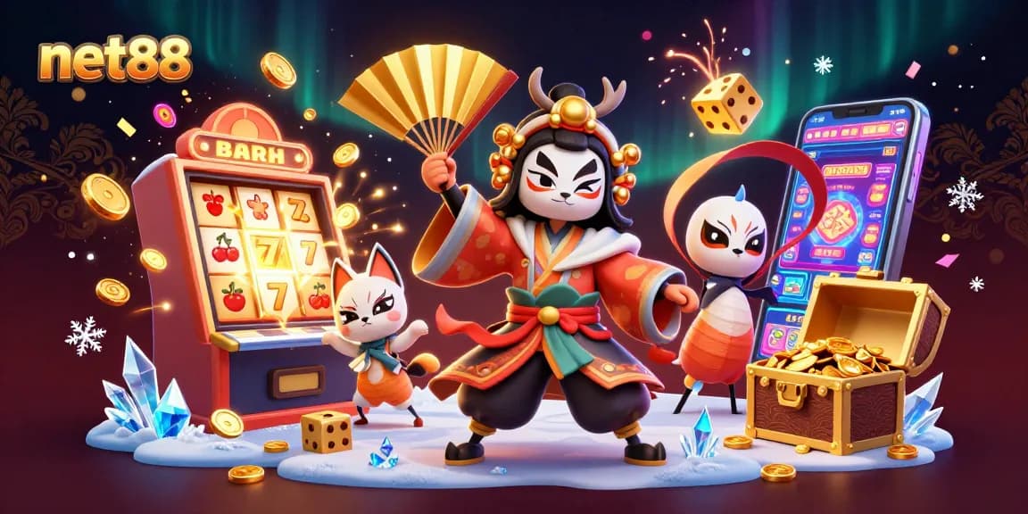 Experience thrilling gameplay at net88 with vibrant 3D casino illustration showcasing dynamic elements.