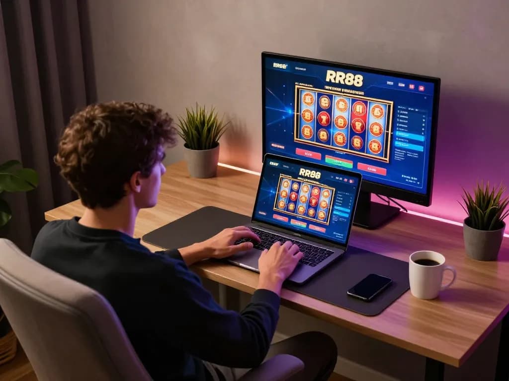 Experience immersive online gaming with RR88's vibrant casino interface, showcasing exciting slot games.