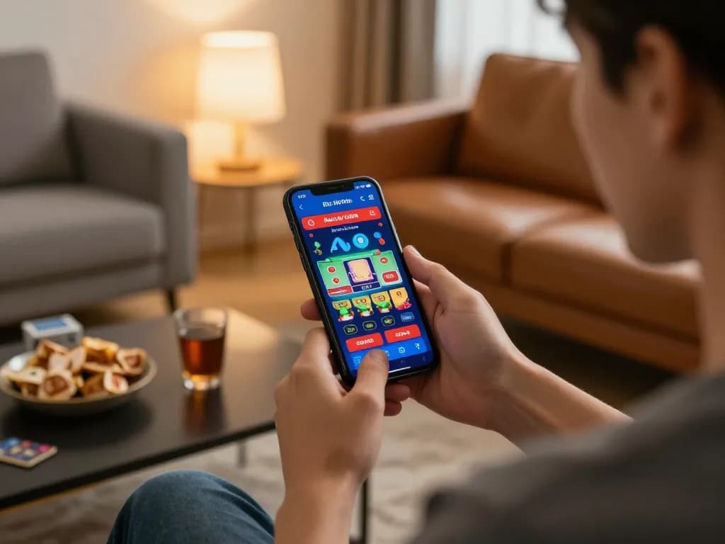 Engaging with Rút tiền UU88 on a mobile app at home, showcasing comfortable gaming experience