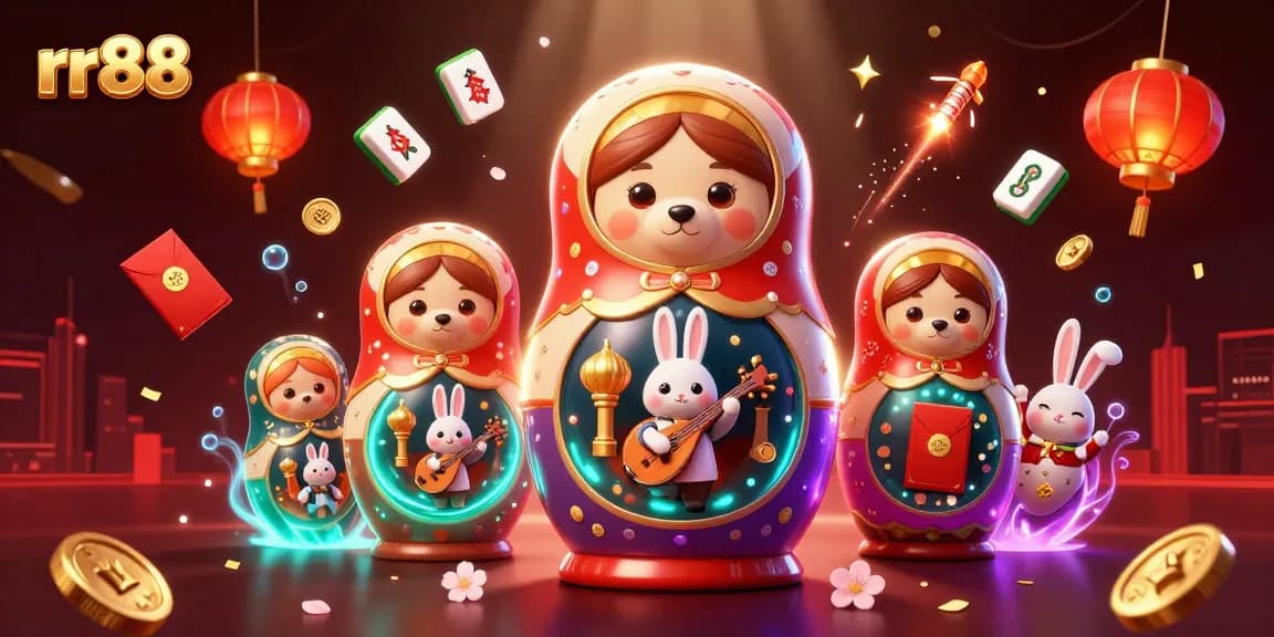 rr88 betting adventure with Matryoshka bears in a casino-themed 3D illustration