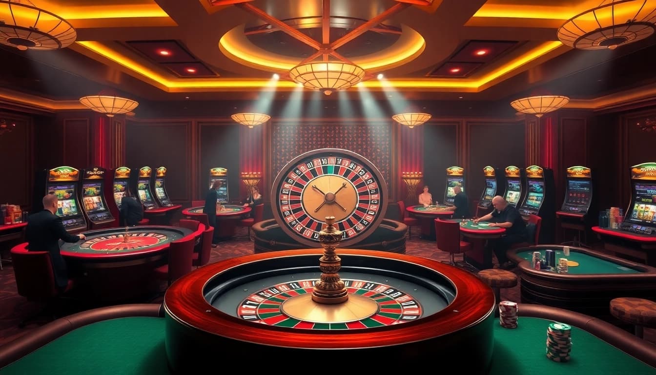 Engaging players experience thrilling wins at Gg88 Tech in a luxurious casino setting.
