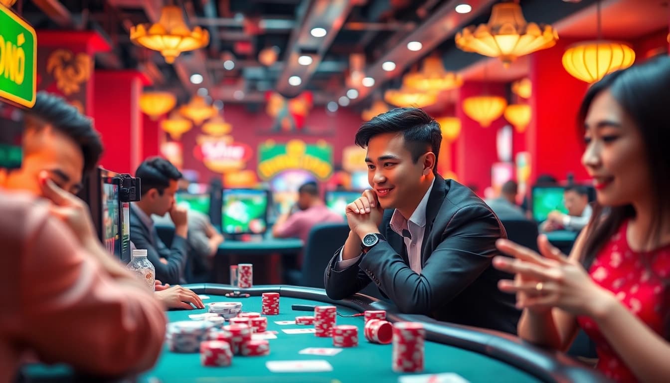Engaging online gaming scene illustrating popular games on gamebaidoithuong.com.vc, showcasing vibrant graphics and active players.