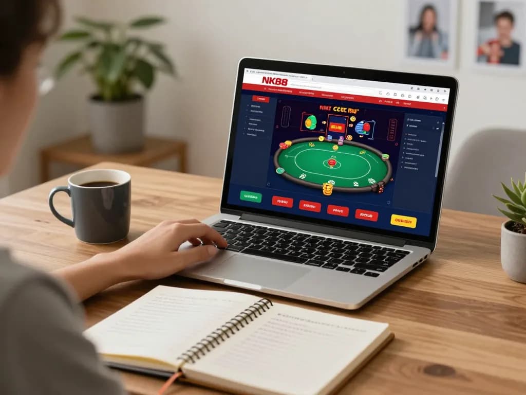 Navigating the NK88 platform for online poker gaming strategies at home.