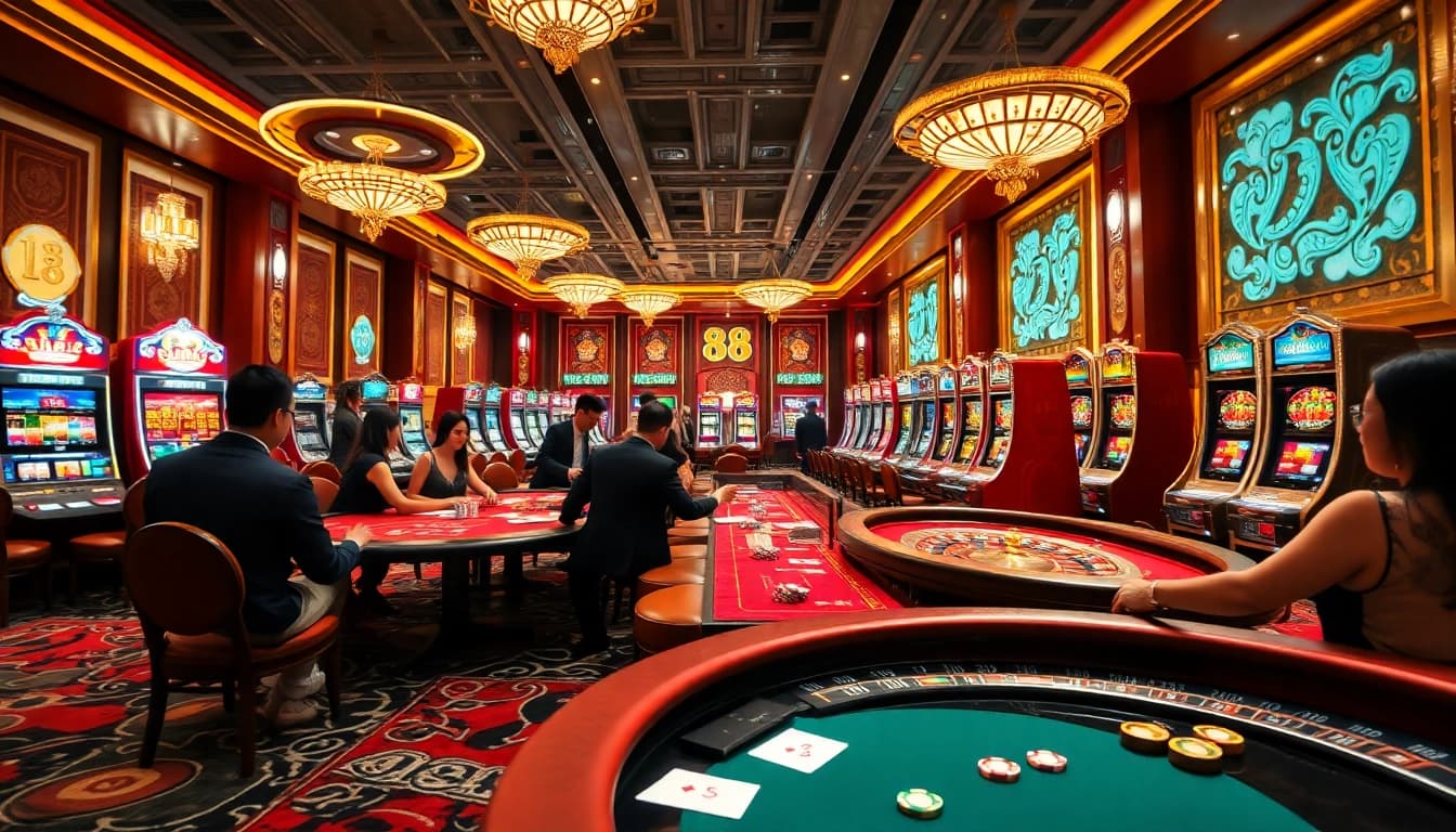 Experience the thrill of xin 88 with vibrant casino tables and players enjoying exciting games.