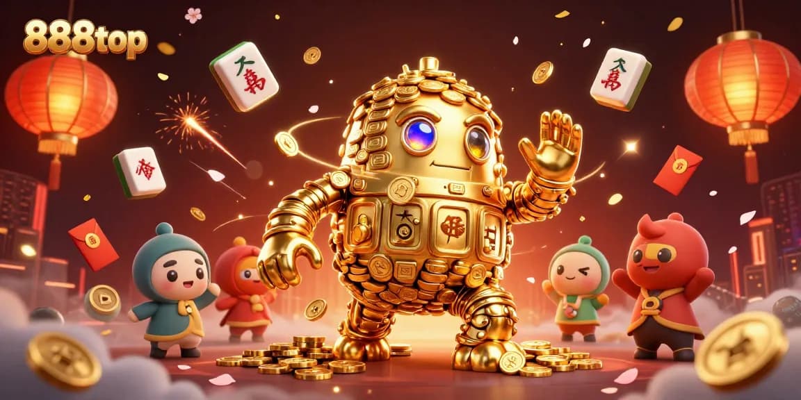 Experience the thrill of winning with 888top at this vibrant online casino illustration featuring a golden golem.