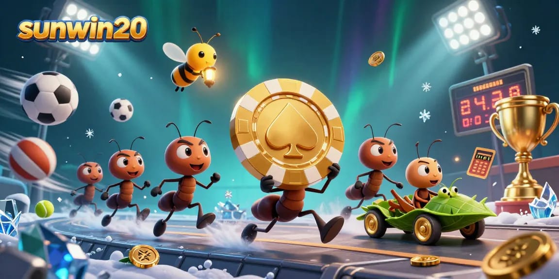 Experience the thrill of sunwin20 as ants steal a giant poker chip amid dazzling sports elements.