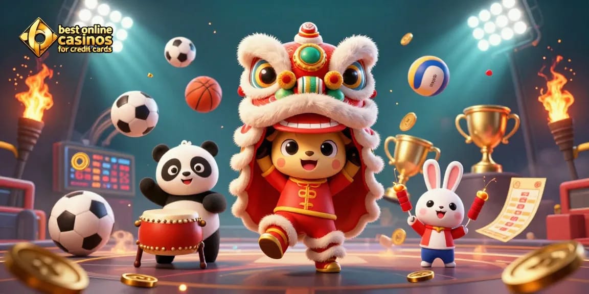 Experience the excitement of the best online casinos for credit cards with dynamic characters and festive elements.
