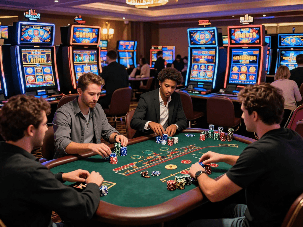 Exciting scene of players enjoying US online casinos in a vibrant virtual casino atmosphere in 2026.