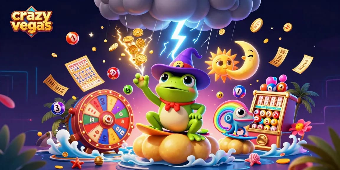 Experience the excitement of crazyvegas with a dynamic illustration of jackpots and colorful games.