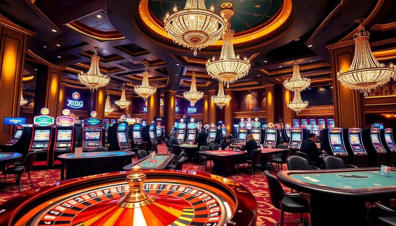 Experience the excitement of gambling at XXGG with vibrant casino tables and slot machines.