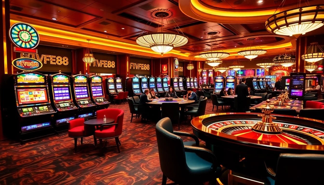Engaged players at the FIVE88 casino during an exciting poker game featuring luxurious decor.