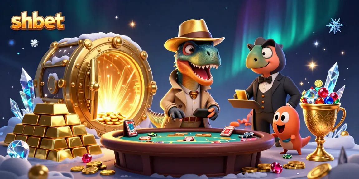 Experience thrilling gameplay at shbet with a velociraptor counter and stegosaurus pit boss in an exciting casino scene.