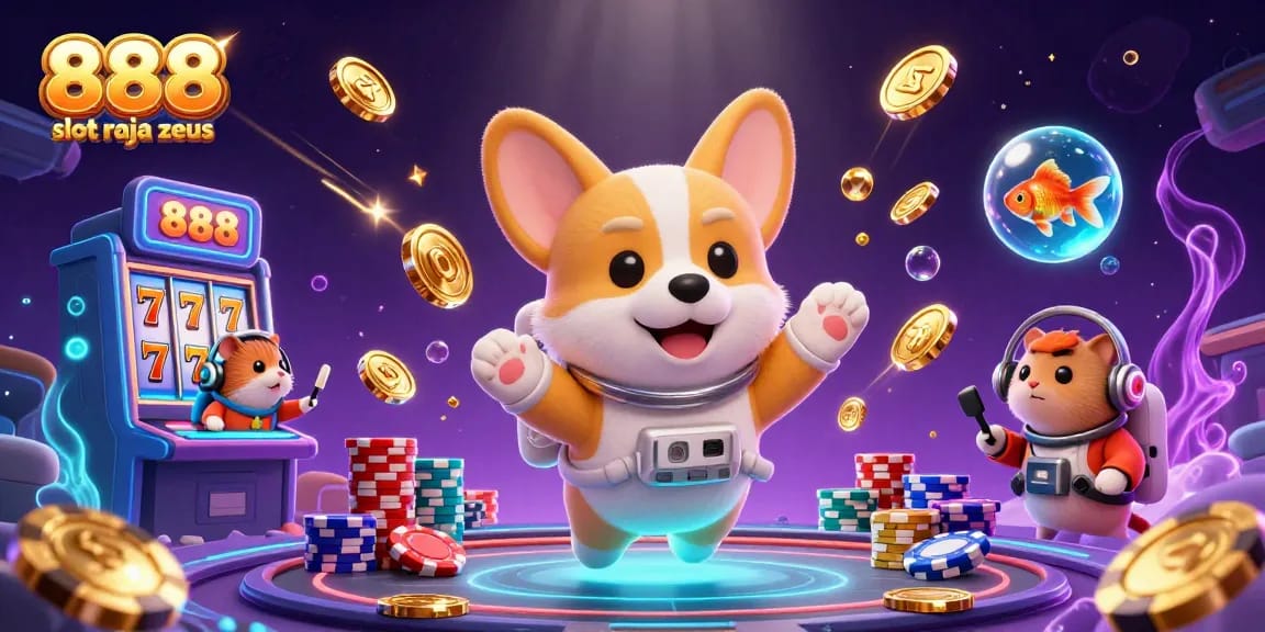 Experience the thrill of 888 slot raja zeus in this vibrant 3D casino scene filled with coins.