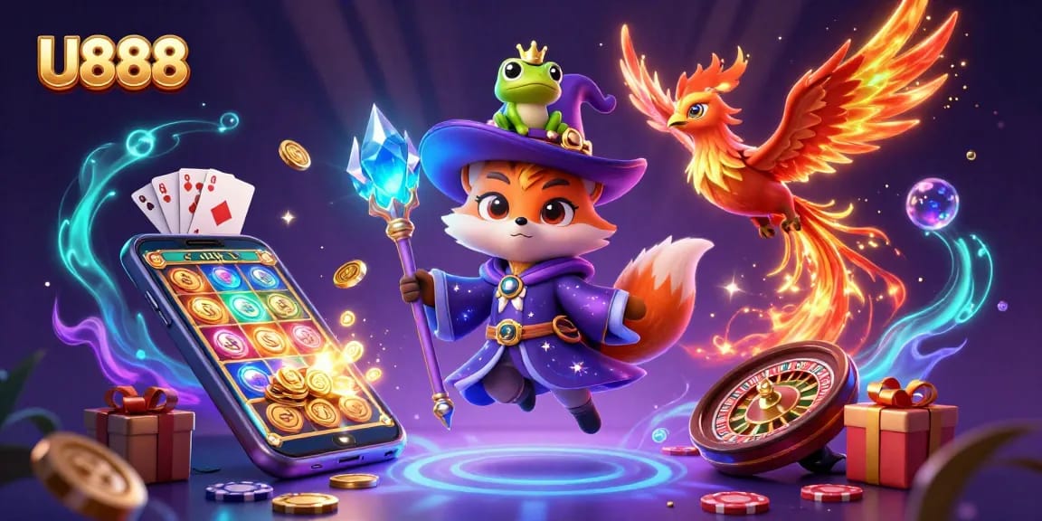 Experience the excitement of U888 casino with a whimsical 3D wizard fox and slot games
