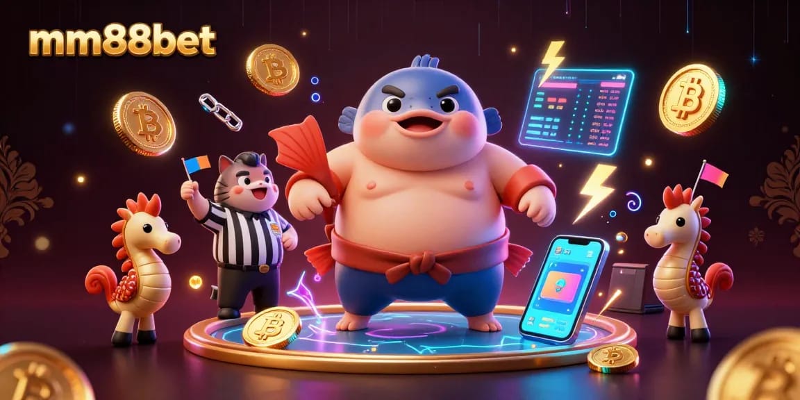 Play thrilling games at mm88bet, featuring a dynamic underwater casino scene with vibrant characters and crypto elements.