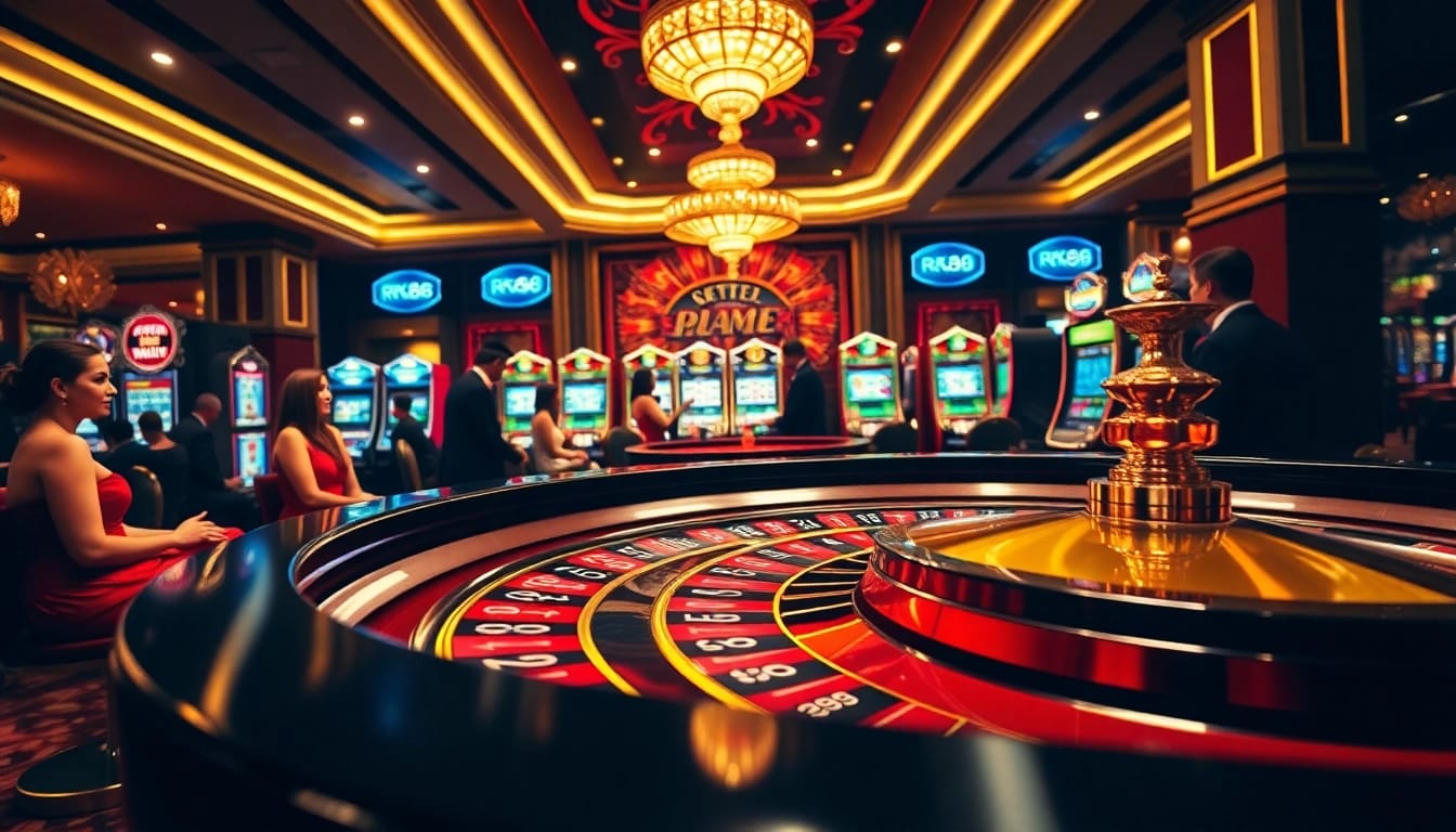 RR88 players enjoying a thrilling roulette game in a luxurious casino setting.