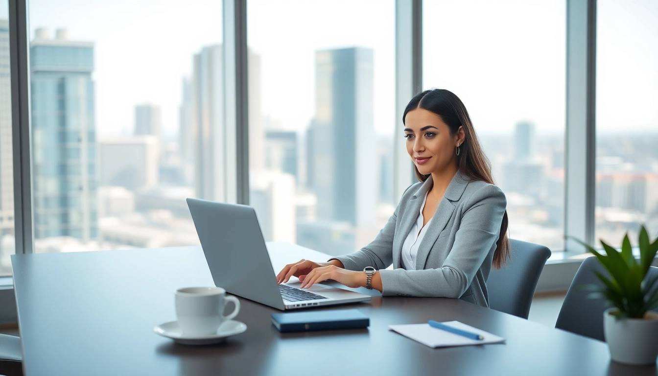 Complete your eta application uk with confidence, as shown by the focused businesswoman in a modern office.