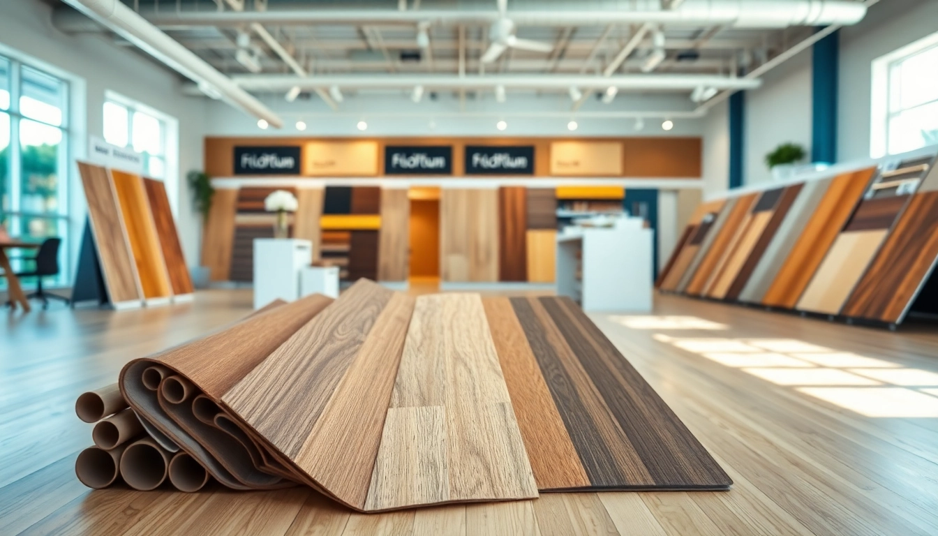 Explore quality options at flooring stores near me with vibrant vinyl samples displayed in an inviting showroom.