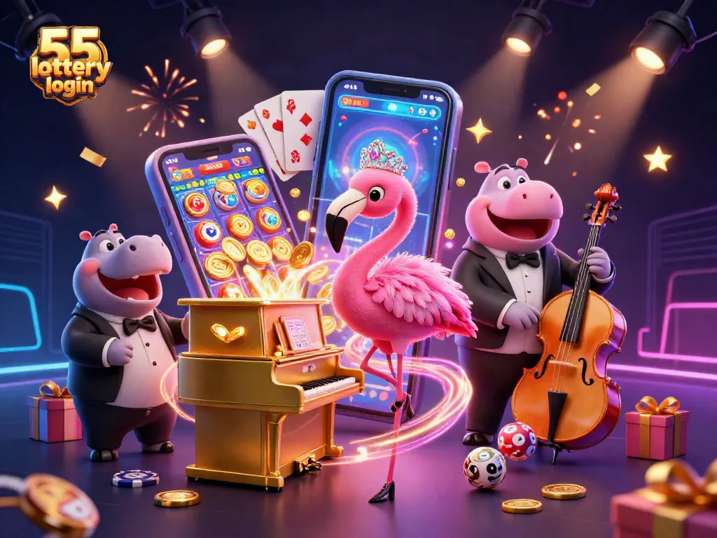 Experience the excitement of 55 lottery login with vibrant, dynamic characters and colorful game elements.