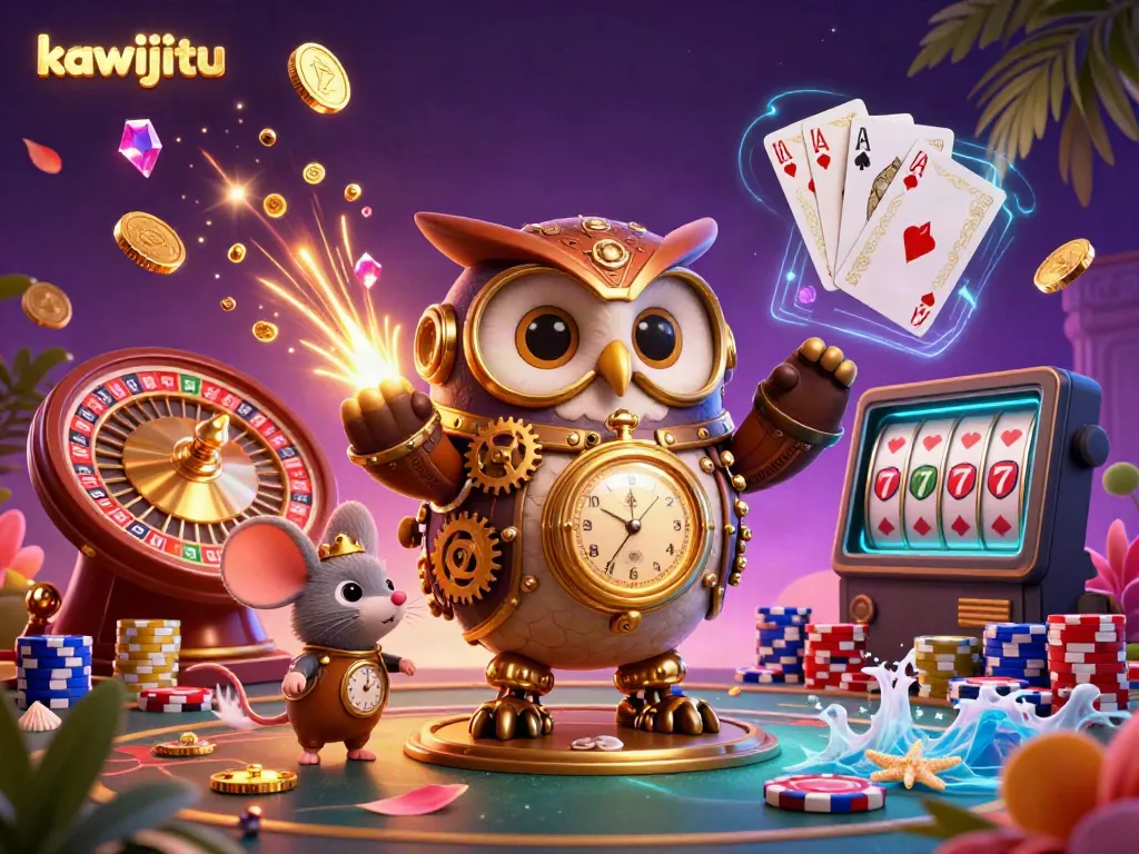 Kawijitu inspires a thrilling casino experience with vibrant characters amid a cascade of coins and jewels.