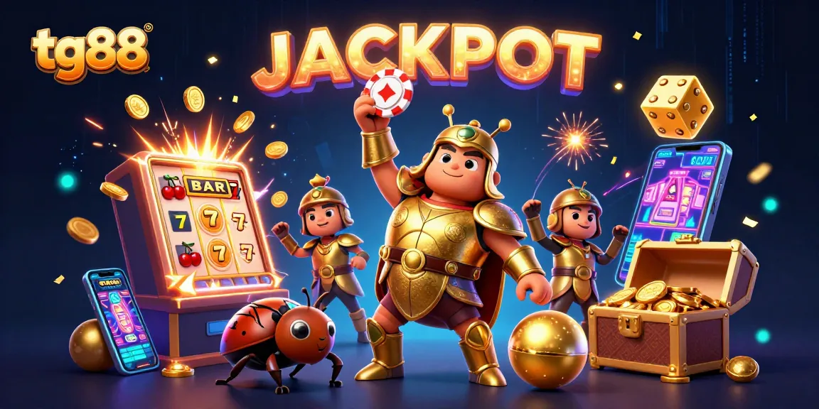 Experience thrilling moments at tg88 with a beetle in armor and jackpot excitement in a vibrant casino scene.