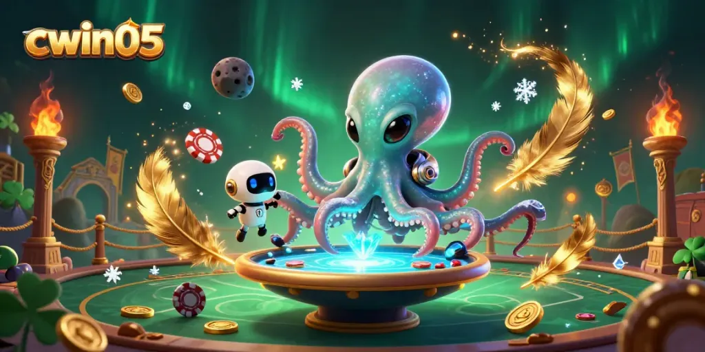 Engage with poker strategies at cwin05 in this vibrant alien-themed casino scene.