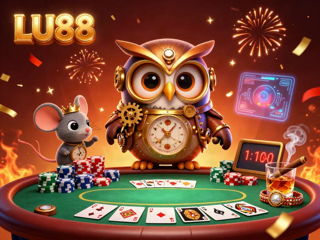 Engage with LU88's thrilling casino experience, featuring vibrant characters and exciting poker action.