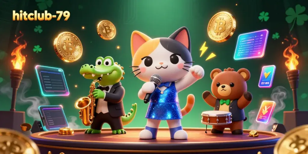 Experience hitclub-79's vibrant casino scene with cartoon characters and crypto elements in action.