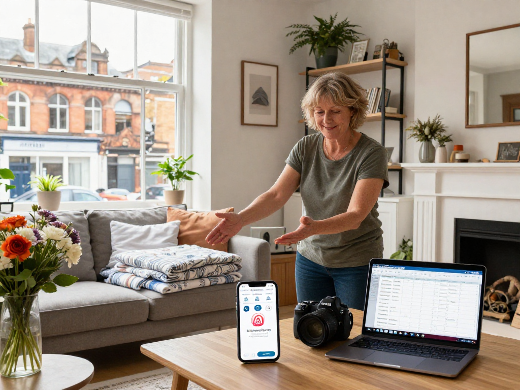 Airbnb management Sheffield host preparing a welcoming home environment for guests, showcasing local charm.