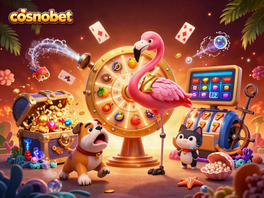 Experience exciting gaming with cosmobet in this vibrant illustration of a dynamic prize wheel show.