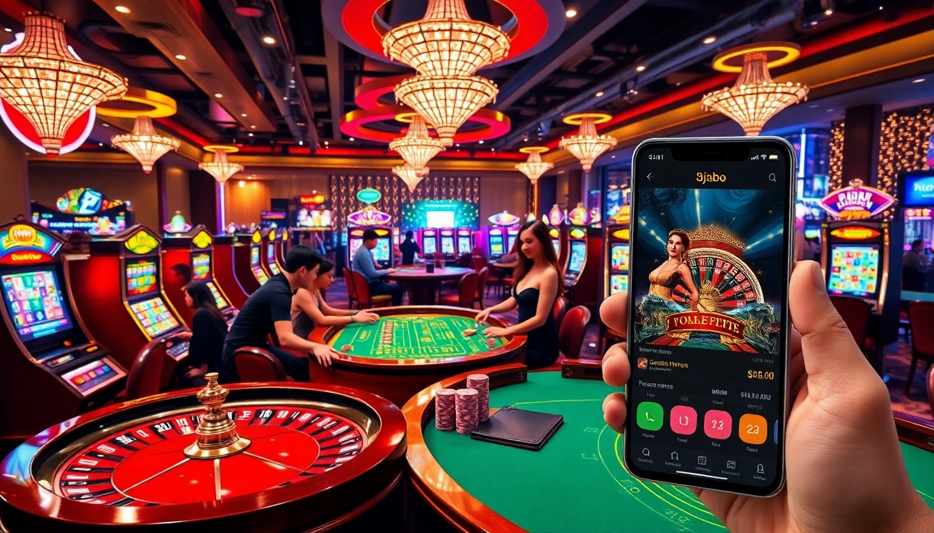 Experience excitement at BJ88 casino tables with vibrant slot machines and poker action.