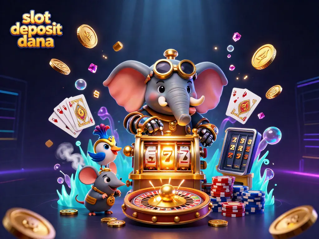 Experience thrilling gameplay with slot deposit dana, featuring an elephant engineer on a vibrant slot machine.