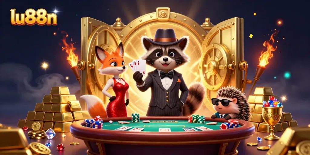 Experience winning thrills with lu88n at a lively poker scene with charming animal characters.
