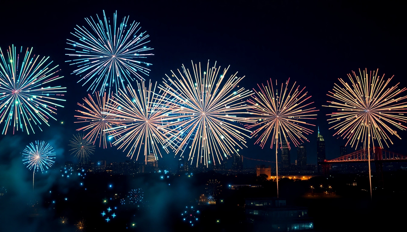 Witness spectacular diamond fireworks lighting up the night sky with vivid colors.