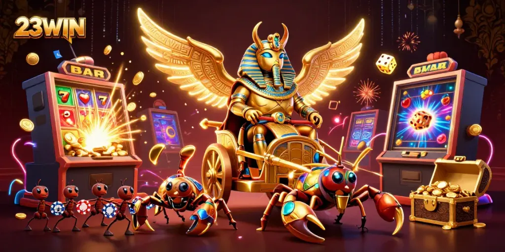 Engage with 23WIN's thrilling gaming universe featuring an enthralling 3D casino scene.
