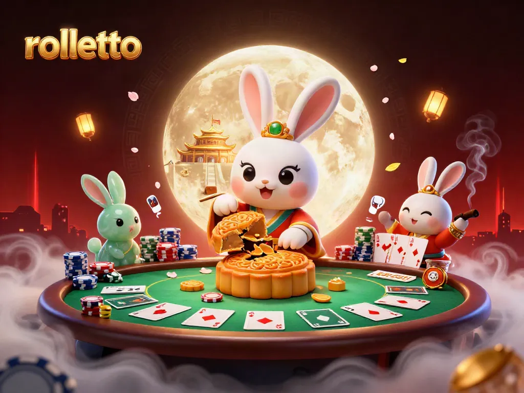 Rolletto brings luck to players with a vibrant 3D illustration of moon rabbits and poker chips.