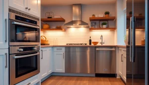Showcase uredi za vgarjane like built-in dishwashers and ovens in a modern kitchen.