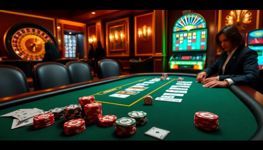 Experience high-stakes gaming at rr88.se.net with vibrant poker tables and exciting casino elements.