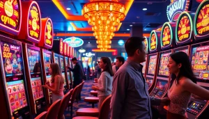 Exciting scene of players engaging with the doaslot slot machines in a vibrant casino atmosphere