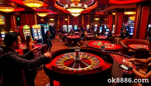 Experience thrilling gameplay at ok8386a.com with vibrant casino tables and eager players.