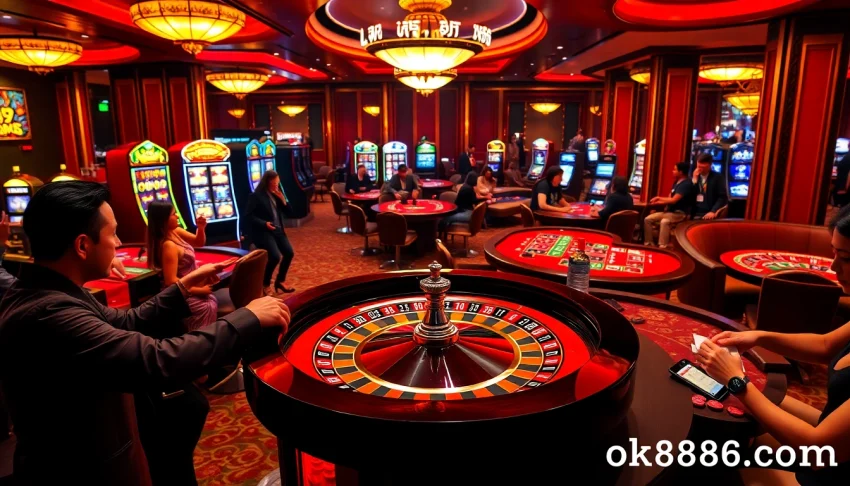 Experience thrilling gameplay at ok8386a.com with vibrant casino tables and eager players.