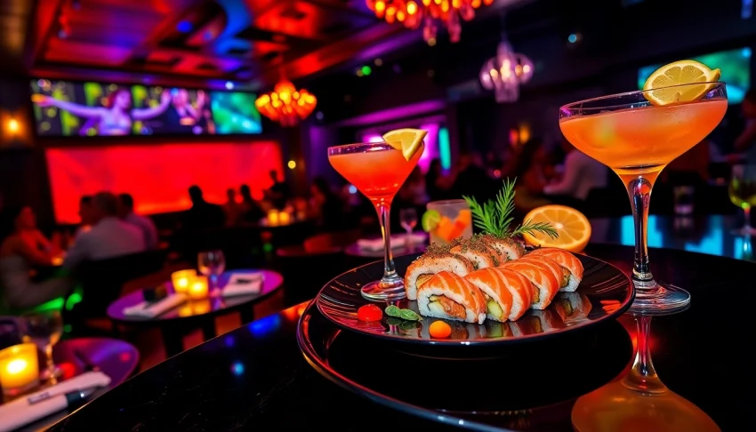 Dinner sxm experience at Club Noir featuring body sushi and vibrant ambiance.