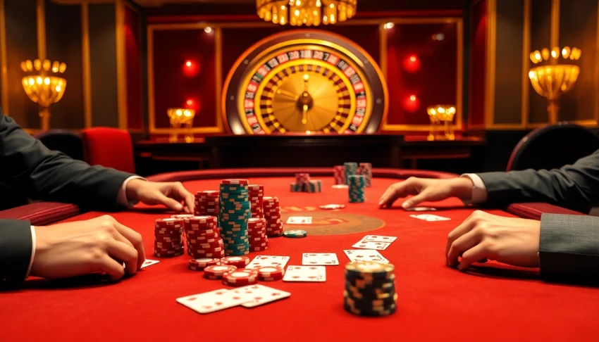 A thrilling poker game scene at 789win club, showcasing vibrant poker chips and a roulette wheel.