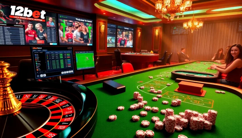 Players enjoying an engaging online gambling experience on the 12bet platform with vibrant casino elements.