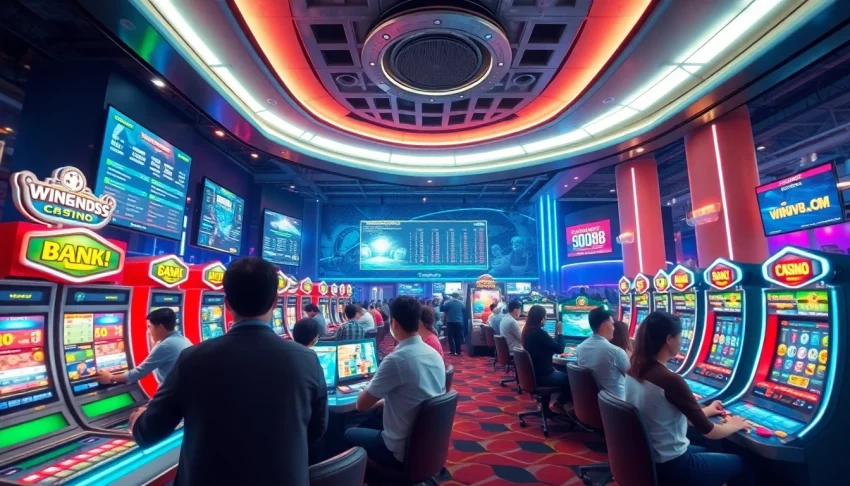 Engaging scene of players at a modern casino illustrating winvn88.live gaming experience.