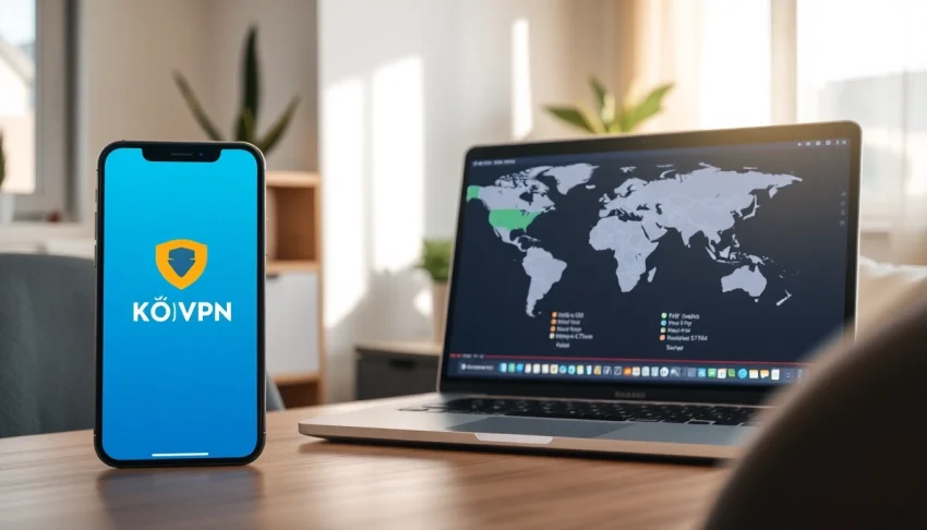 快连VPN在智能手机和笔记本电脑上显示的界面，展示安全连接功能。