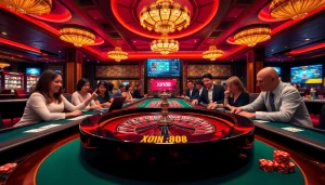 Join the excitement at xin88 game bài poker tables in a luxurious casino setting.