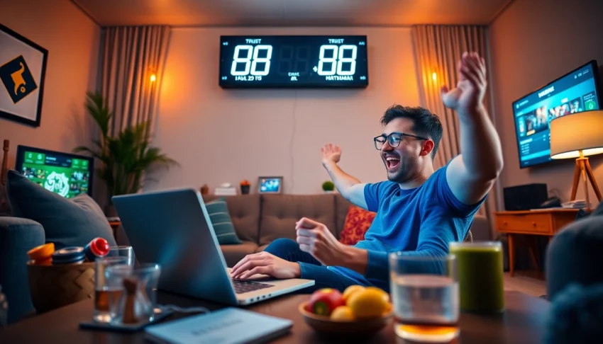 Experience online gambling excitement with 98winwin.live in a cozy living room setting.